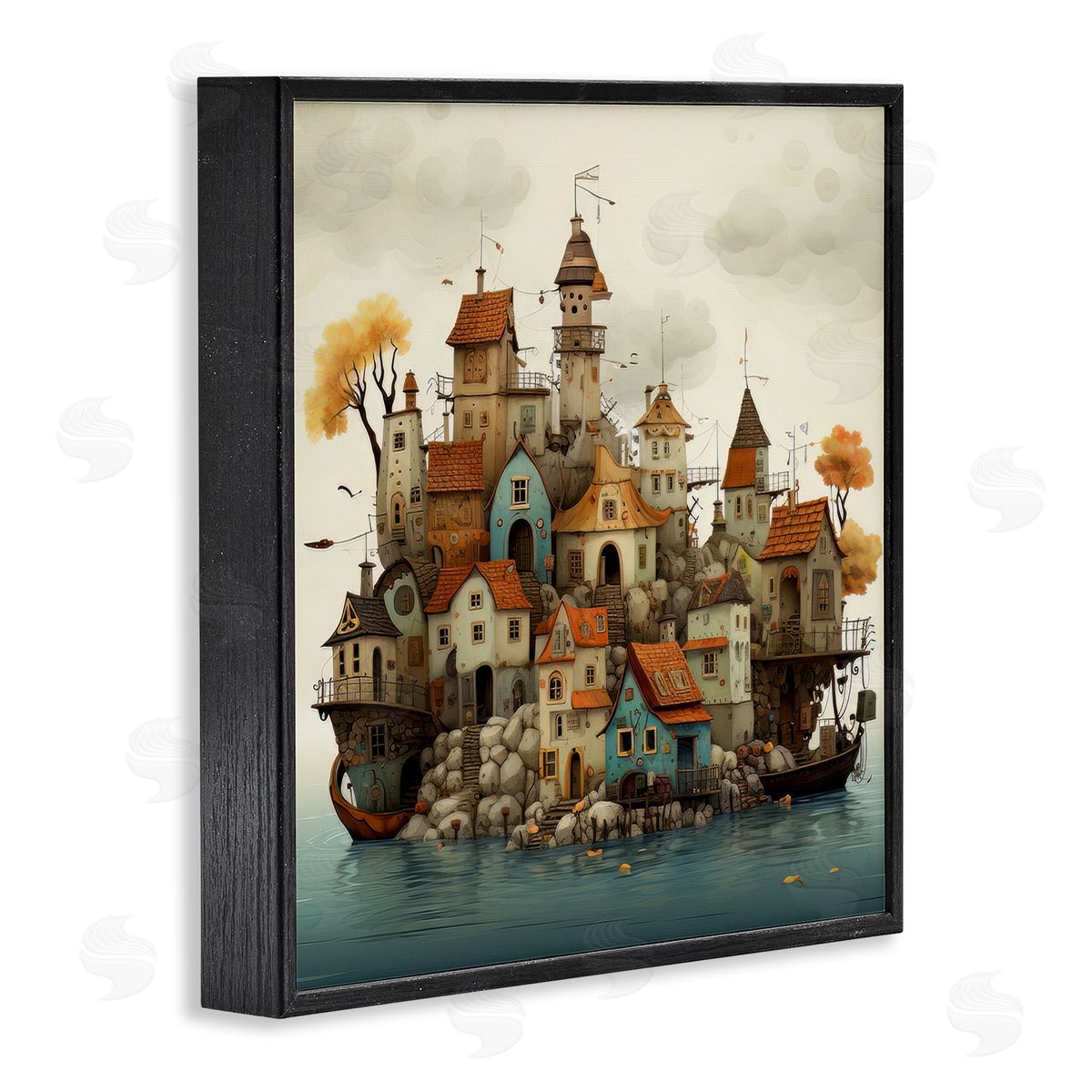 Irena Orlov Rustic Village on Water Black Framed Giclee Wall Artside_