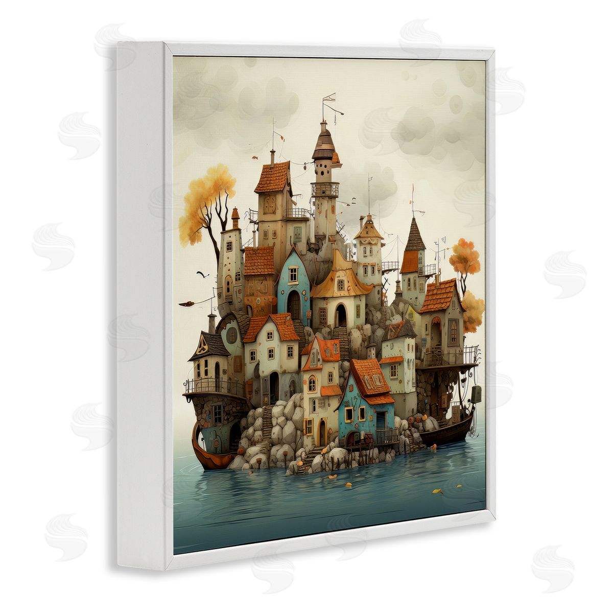 Irena Orlov Rustic Village on Water White Framed Giclee Wall Artside_