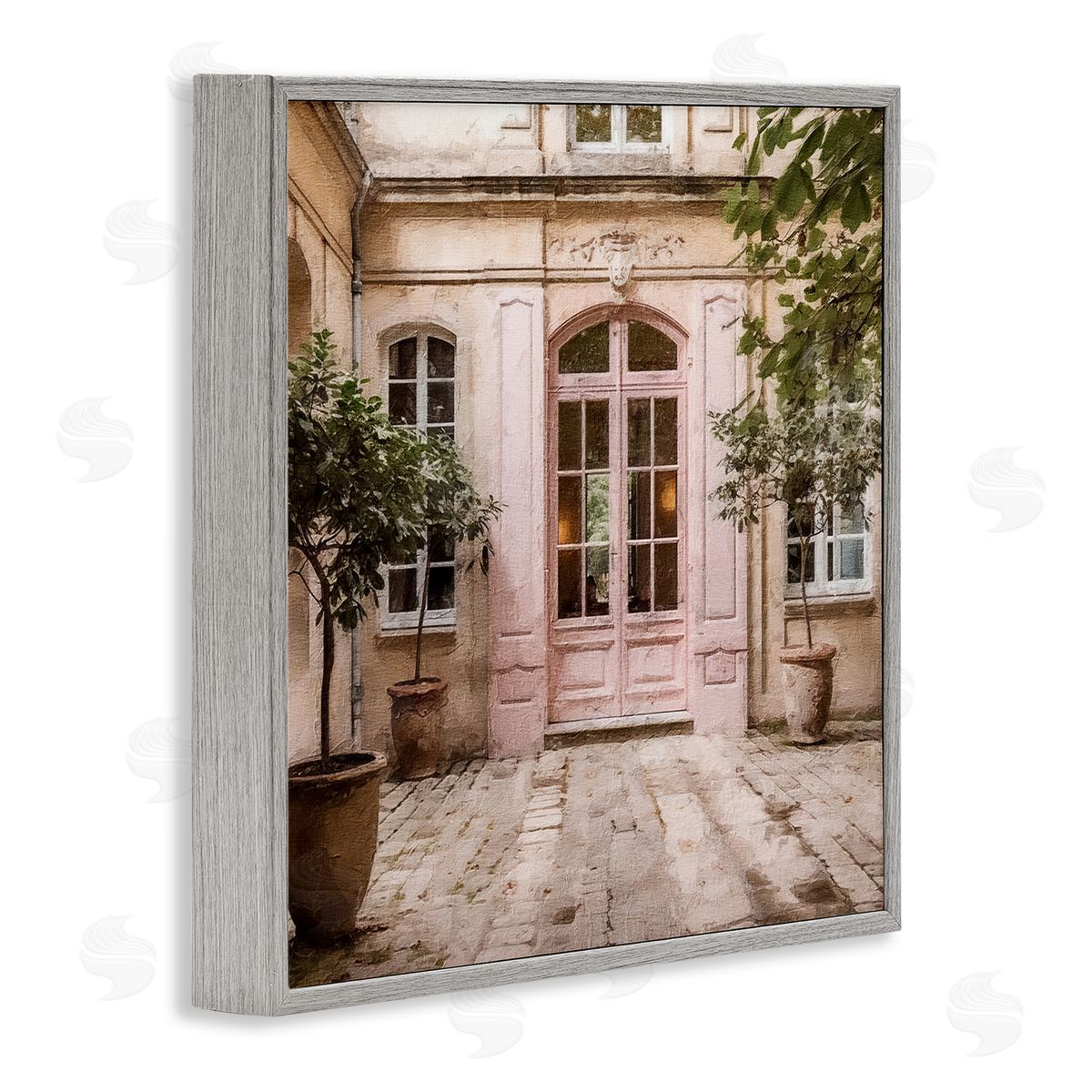Riley B Pink French Doors Gray Framed Giclee Wall Artside_