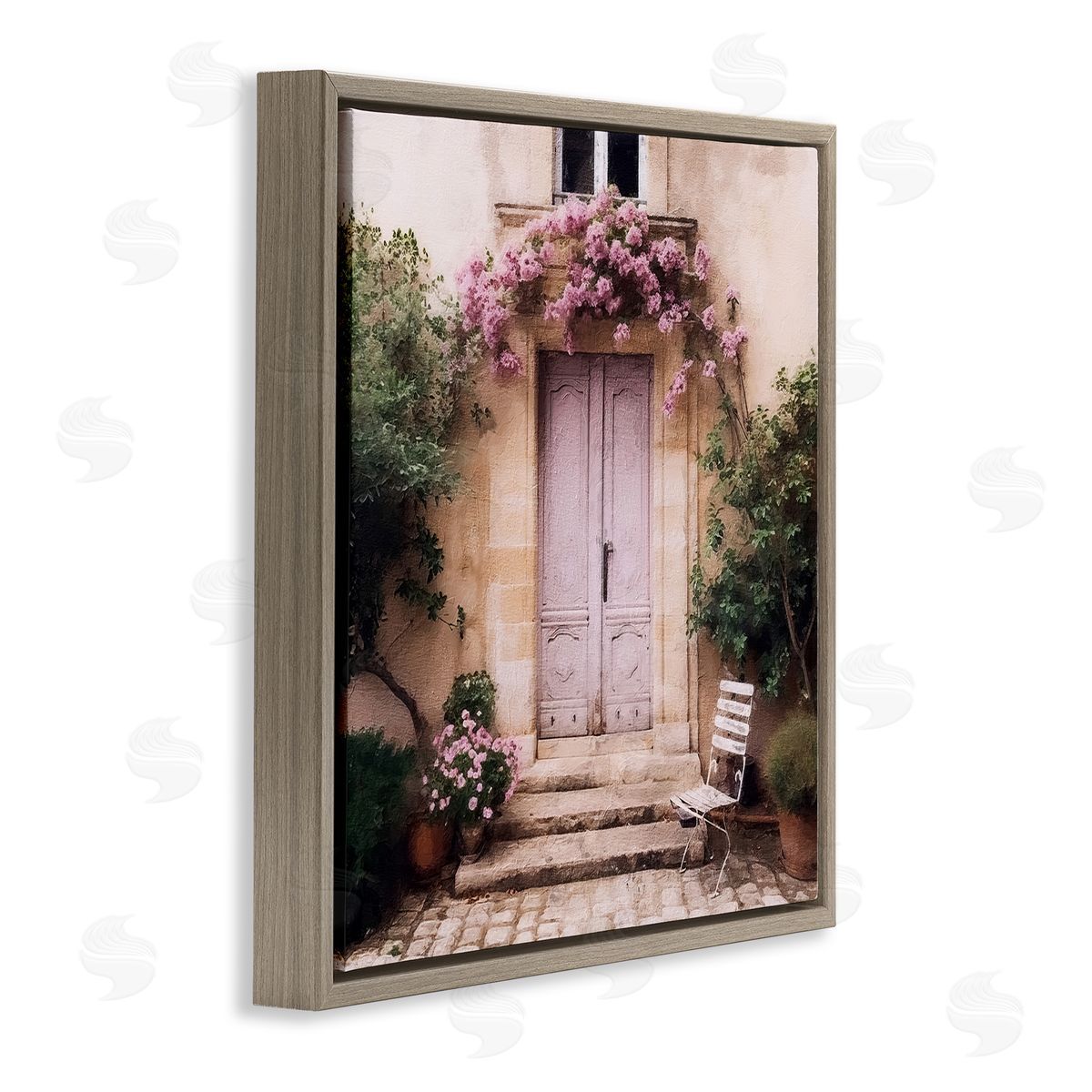 Riley B Floral French Doors Brown Floater Frame Canvas Artside_