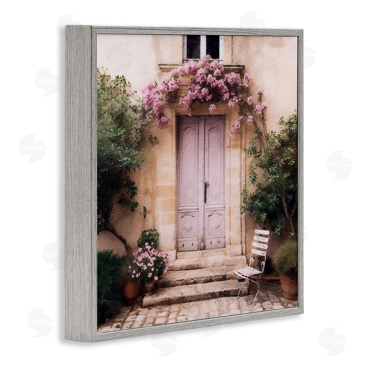 Riley B Floral French Doors Gray Framed Giclee Wall Artside_