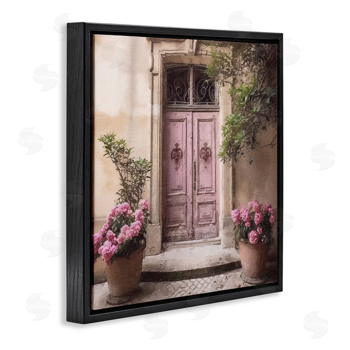 Riley B Pink Floral Doorway Black Floater Frame Canvas Artside_