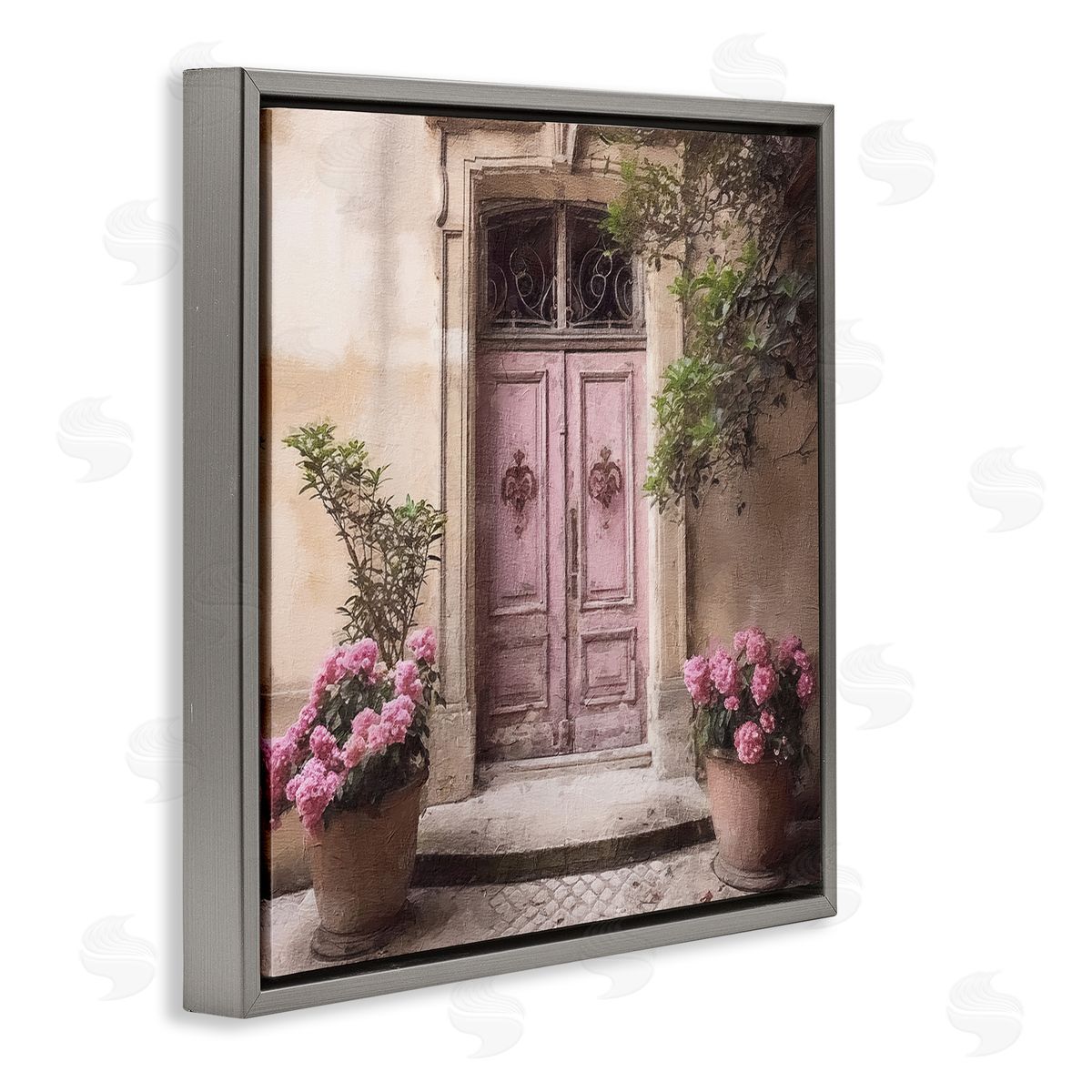 Riley B Pink Floral Doorway Gray Floater Frame Canvas Artside_