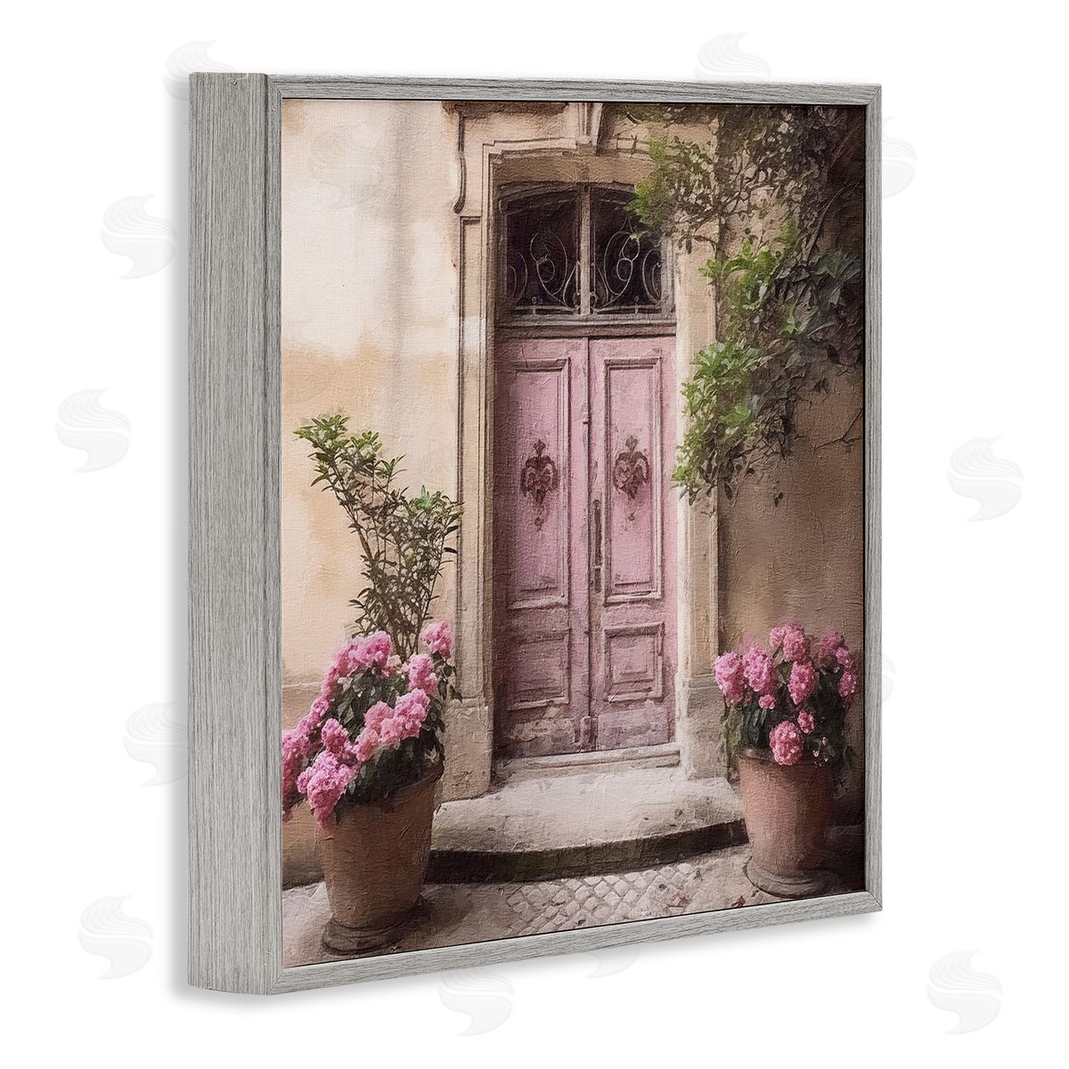 Riley B Pink Floral Doorway Gray Framed Giclee Wall Artside_