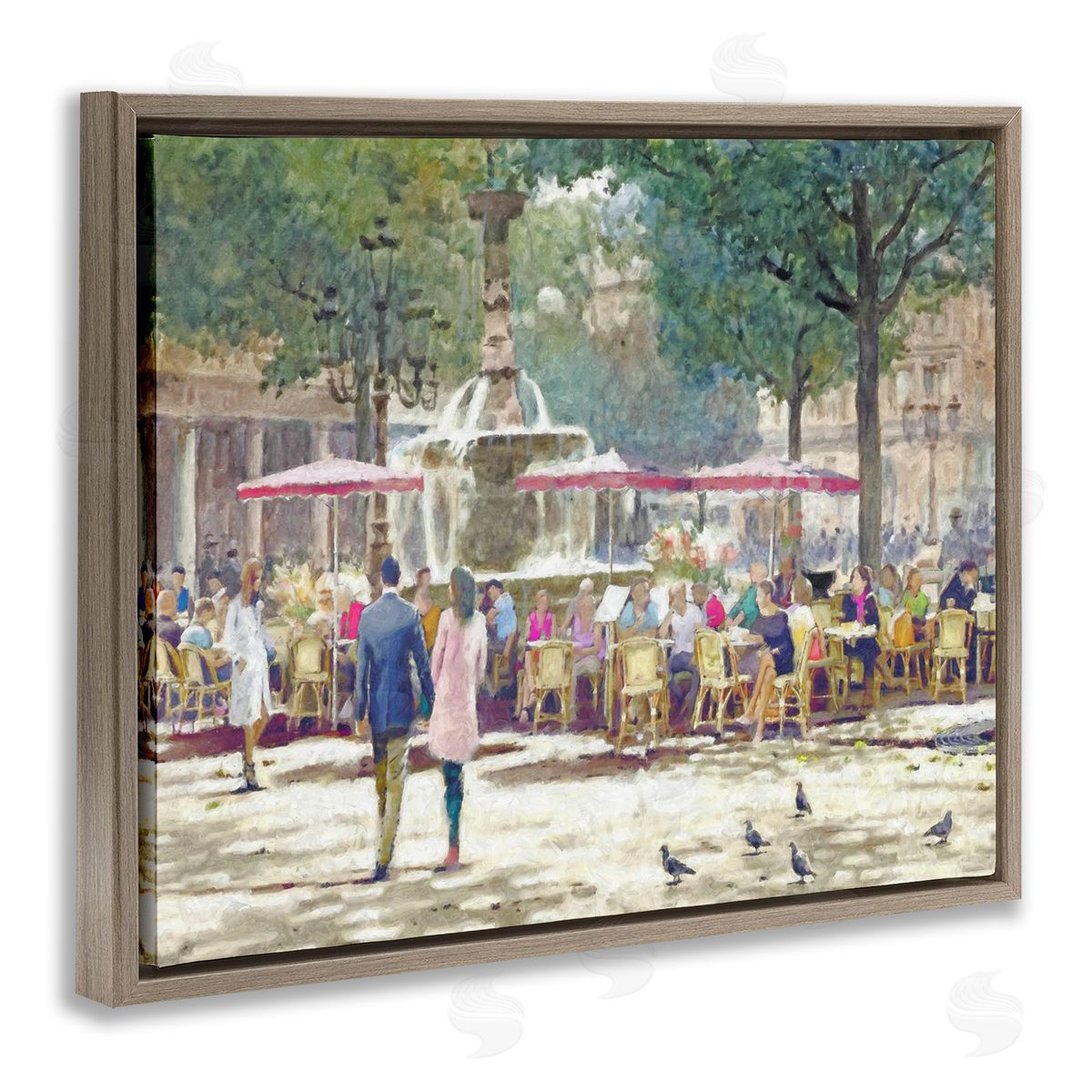 Steve Hunziker People at Parisian Cafe Brown Floater Frame Canvas Artside_