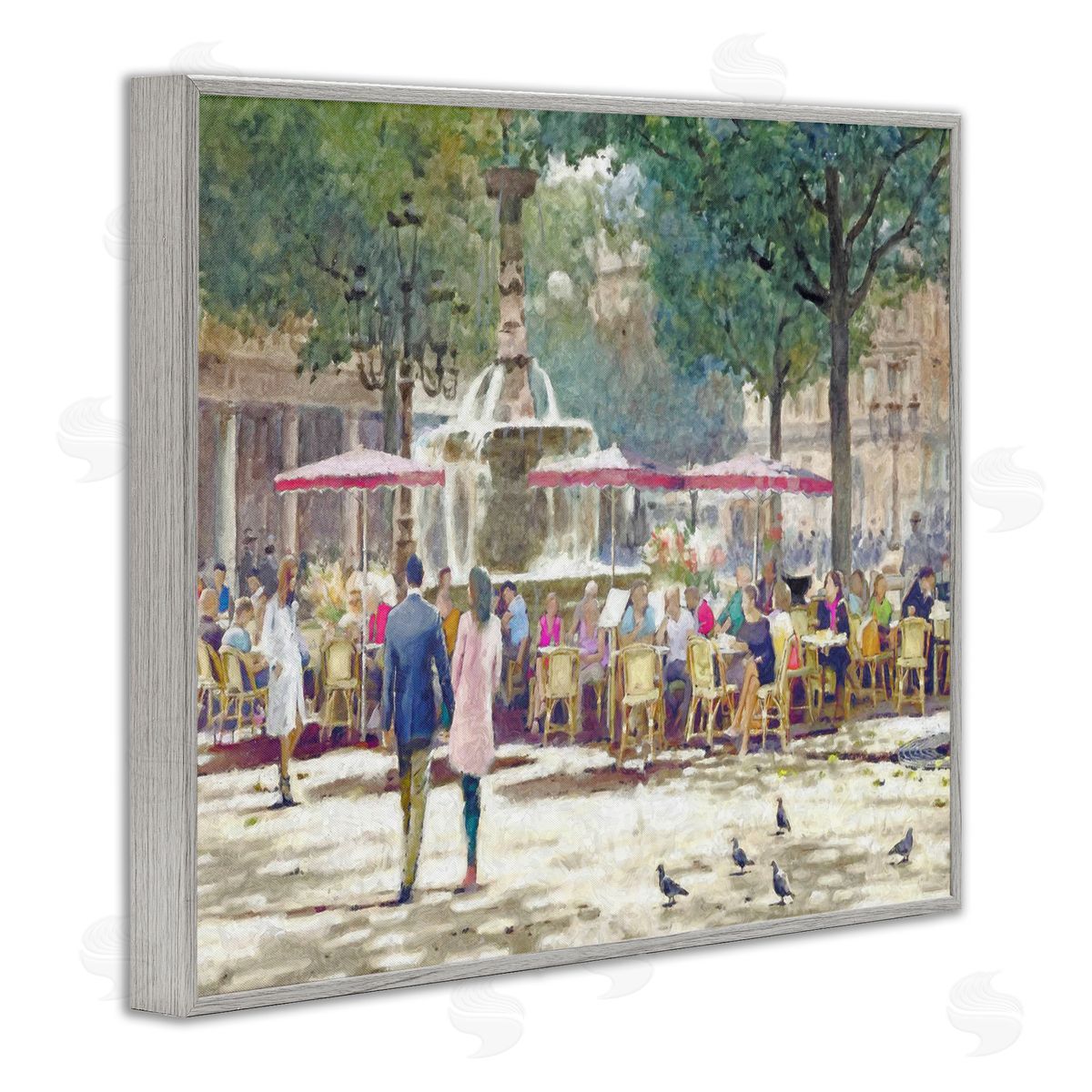 Steve Hunziker People at Parisian Cafe Gray Framed Giclee Wall Artside_
