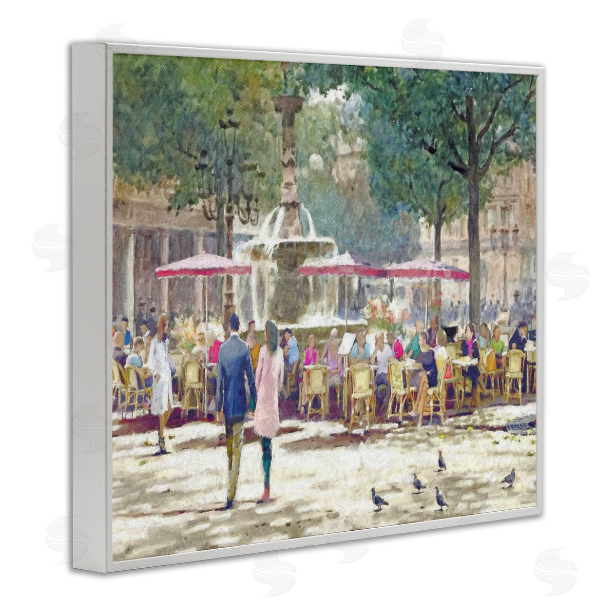 Steve Hunziker People at Parisian Cafe White Framed Giclee Wall Artside_