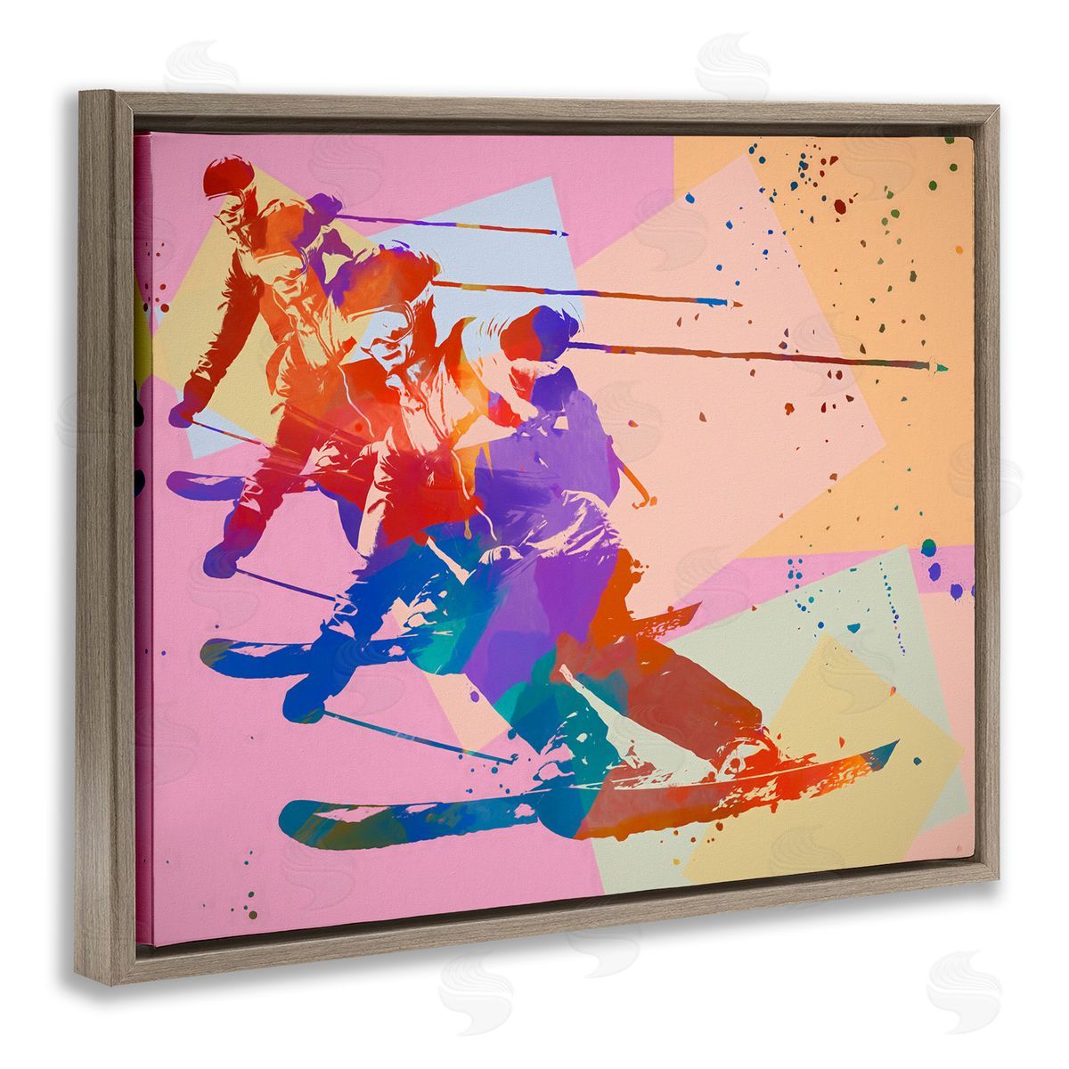 Daniel Sproul Pop Style Winter Skiing Brown Floater Frame Canvas Artside_