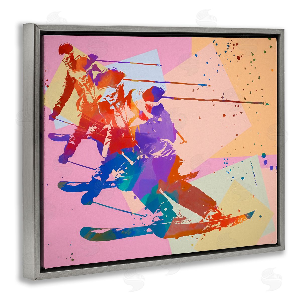 Daniel Sproul Pop Style Winter Skiing Gray Floater Frame Canvas Artside_