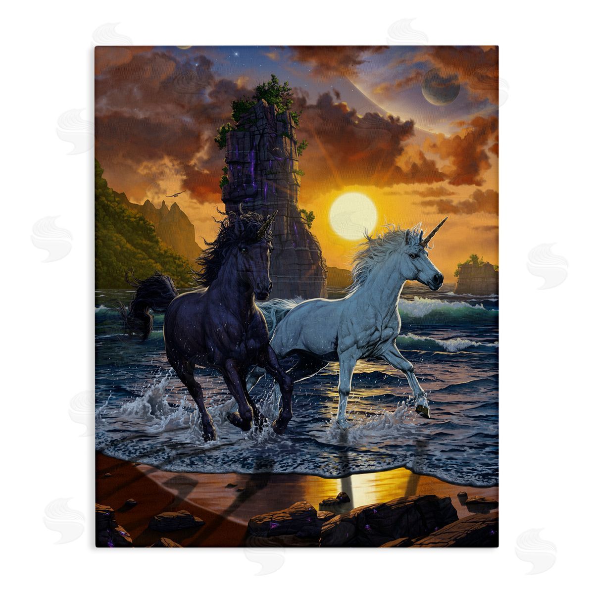 Vincent Hie Unicorns on Beach Canvas Wall Art