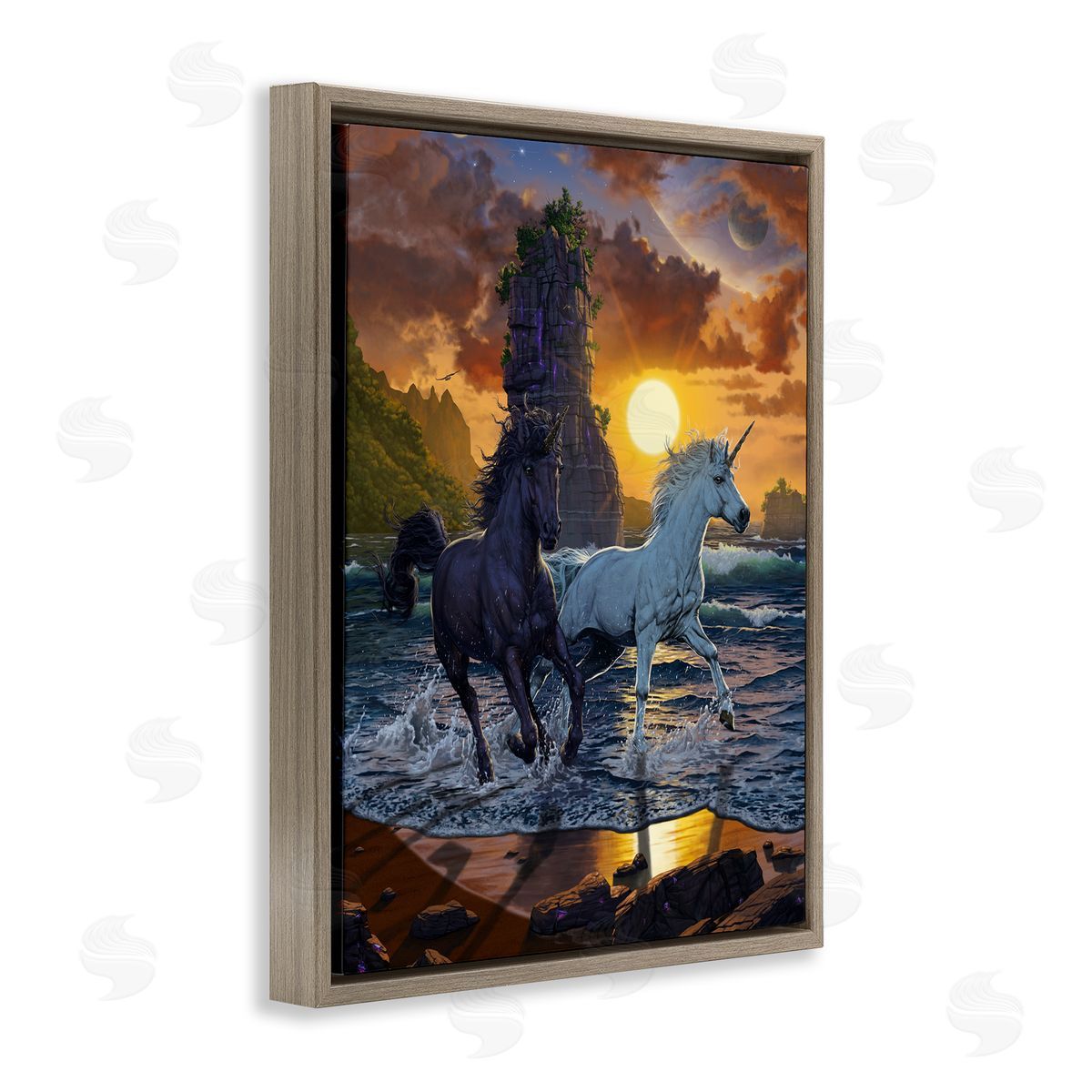 Vincent Hie Unicorns on Beach Brown Floater Frame Canvas Artside_