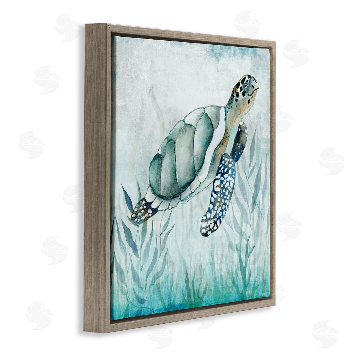 Janet Tava Turtle & Seaweed Brown Floater Frame Canvas Artside_
