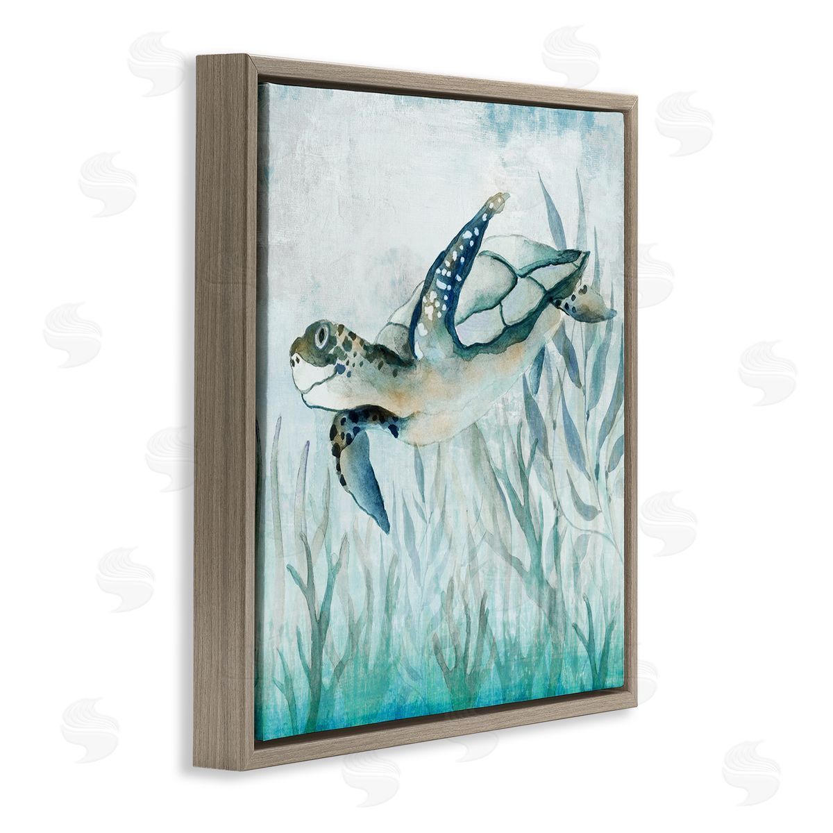 Janet Tava Swimming Sea Turtle Brown Floater Frame Canvas Artside_