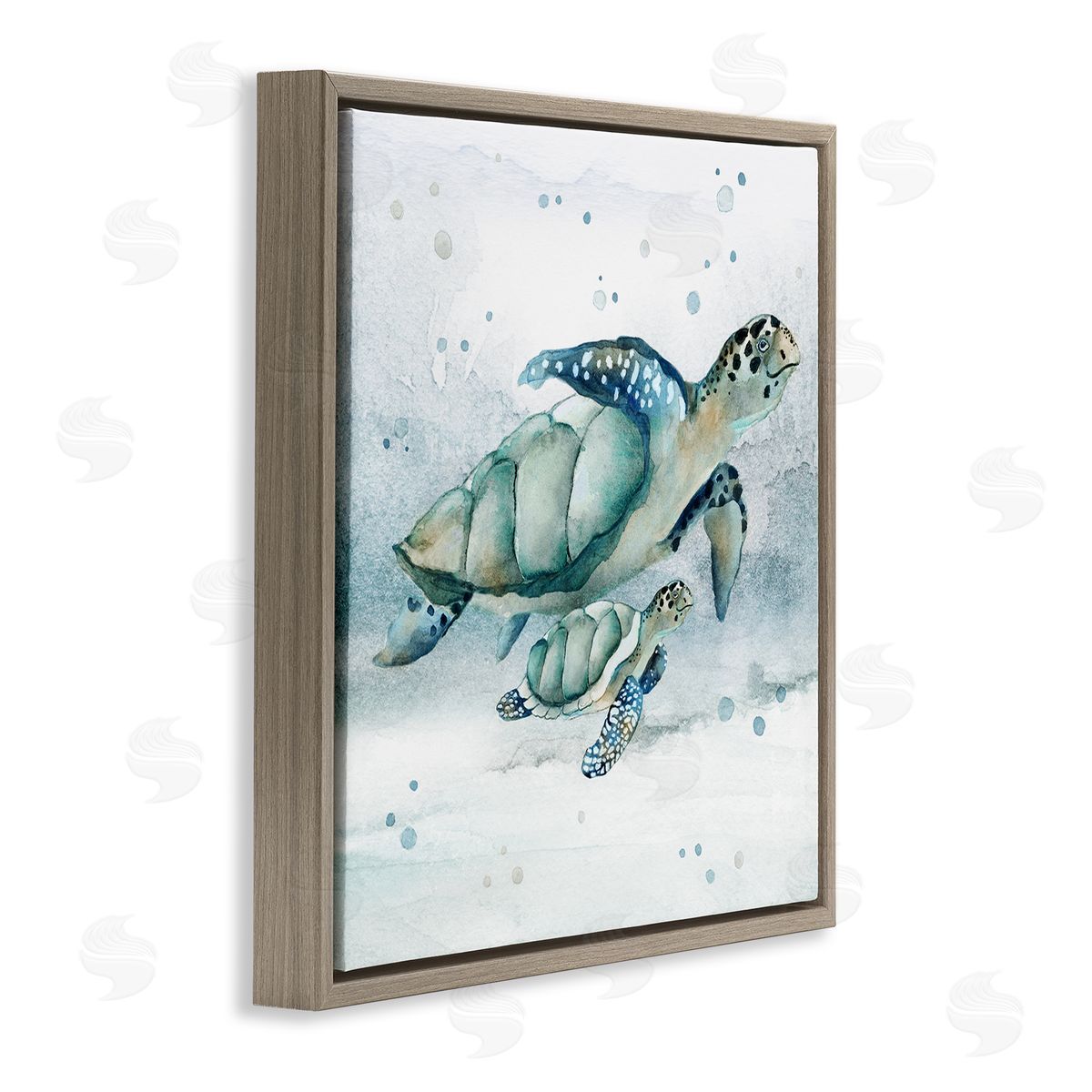 Janet Tava Sea Turtle & Baby Brown Floater Frame Canvas Artside_