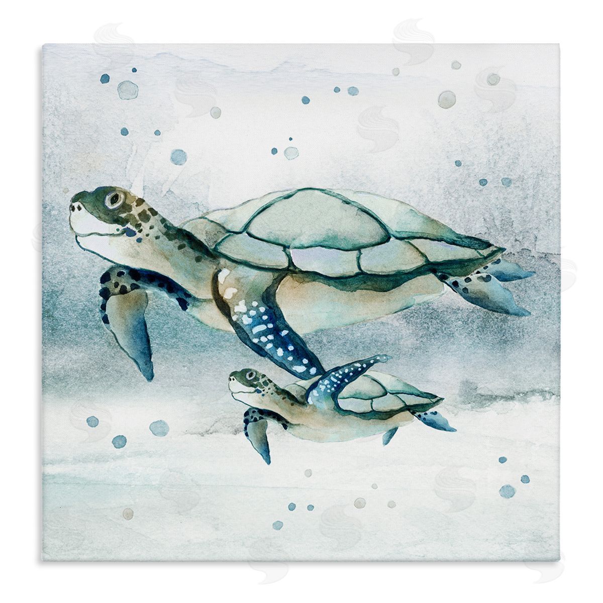 Janet Tava Baby Sea Turtle Bubbles Canvas Wall Art