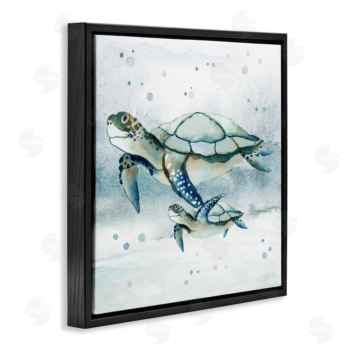 Janet Tava Baby Sea Turtle Bubbles Black Floater Frame Canvas Artside_