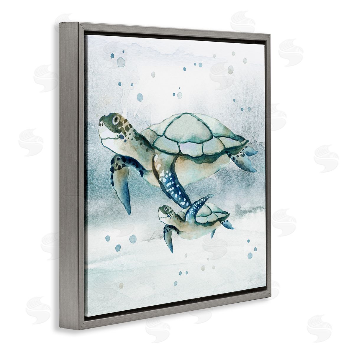 Janet Tava Baby Sea Turtle Bubbles Gray Floater Frame Canvas Artside_