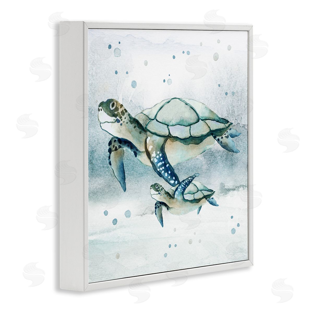 Janet Tava Baby Sea Turtle Bubbles White Framed Giclee Wall Artside_