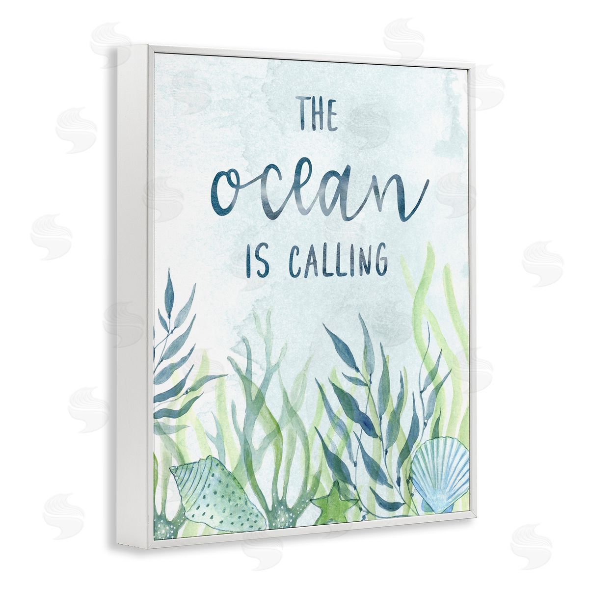 Janet Tava Ocean Calling Phrase White Framed Giclee Wall Artside_