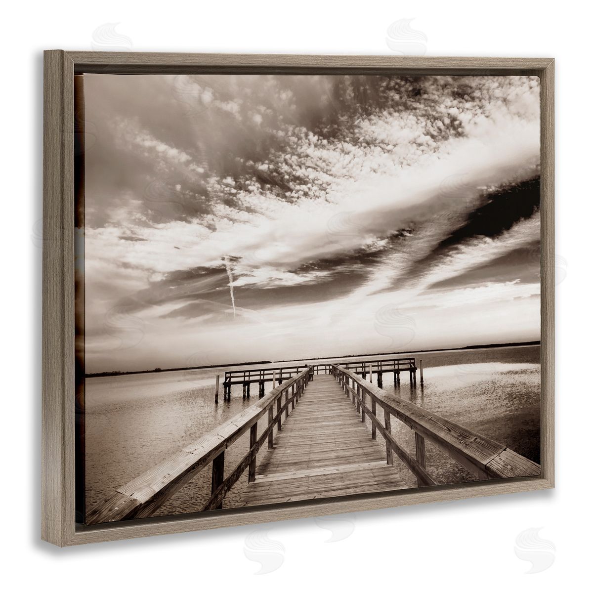 Danita Delimont Dock with Cloudy Sky Brown Floater Frame Canvas Artside_