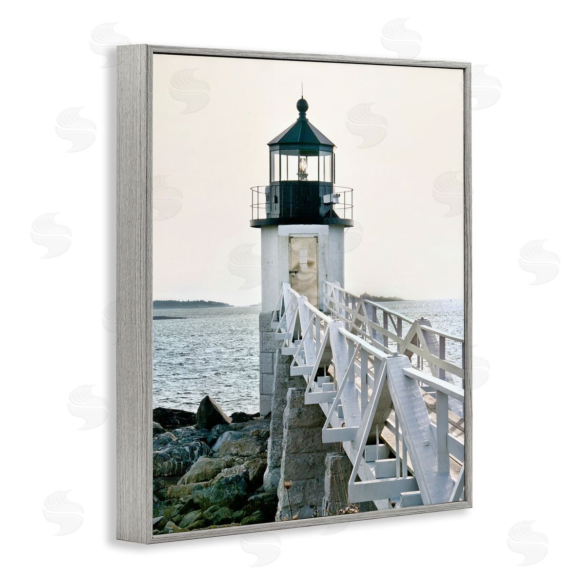 Rachel Perry White Lighthouse Photography Gray Framed Giclee Wall Artside_