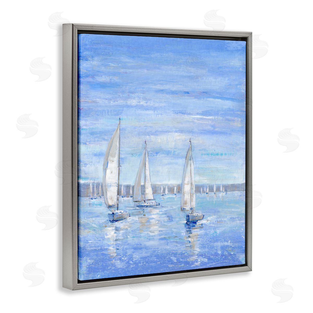 Tim O'Toole Blue Sailboat Fleet Gray Floater Frame Canvas Artside_
