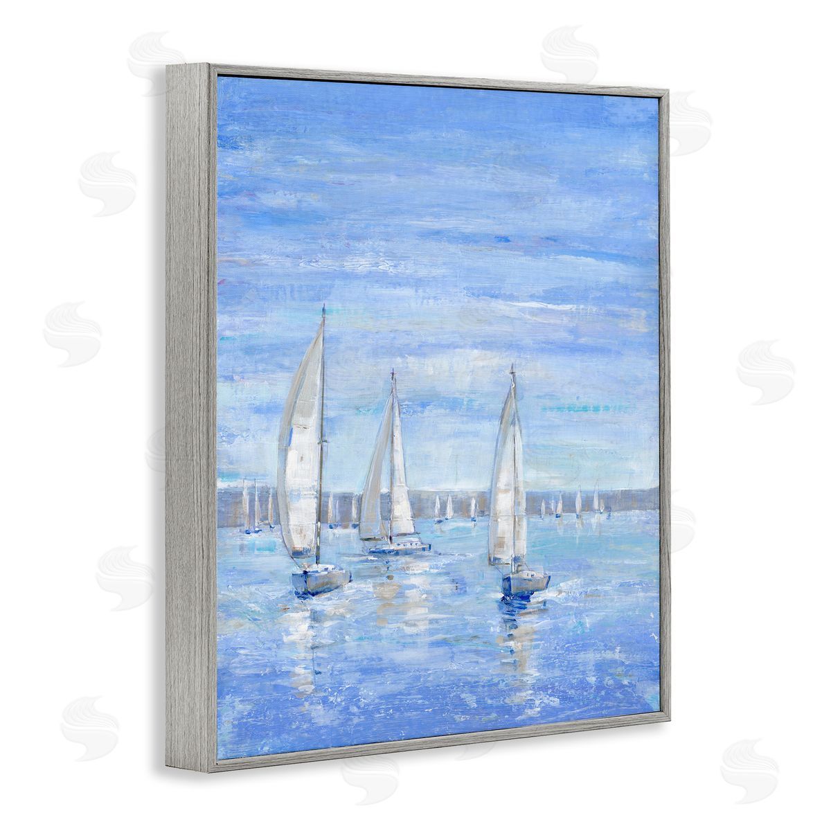 Tim O'Toole Blue Sailboat Fleet Gray Framed Giclee Wall Artside_