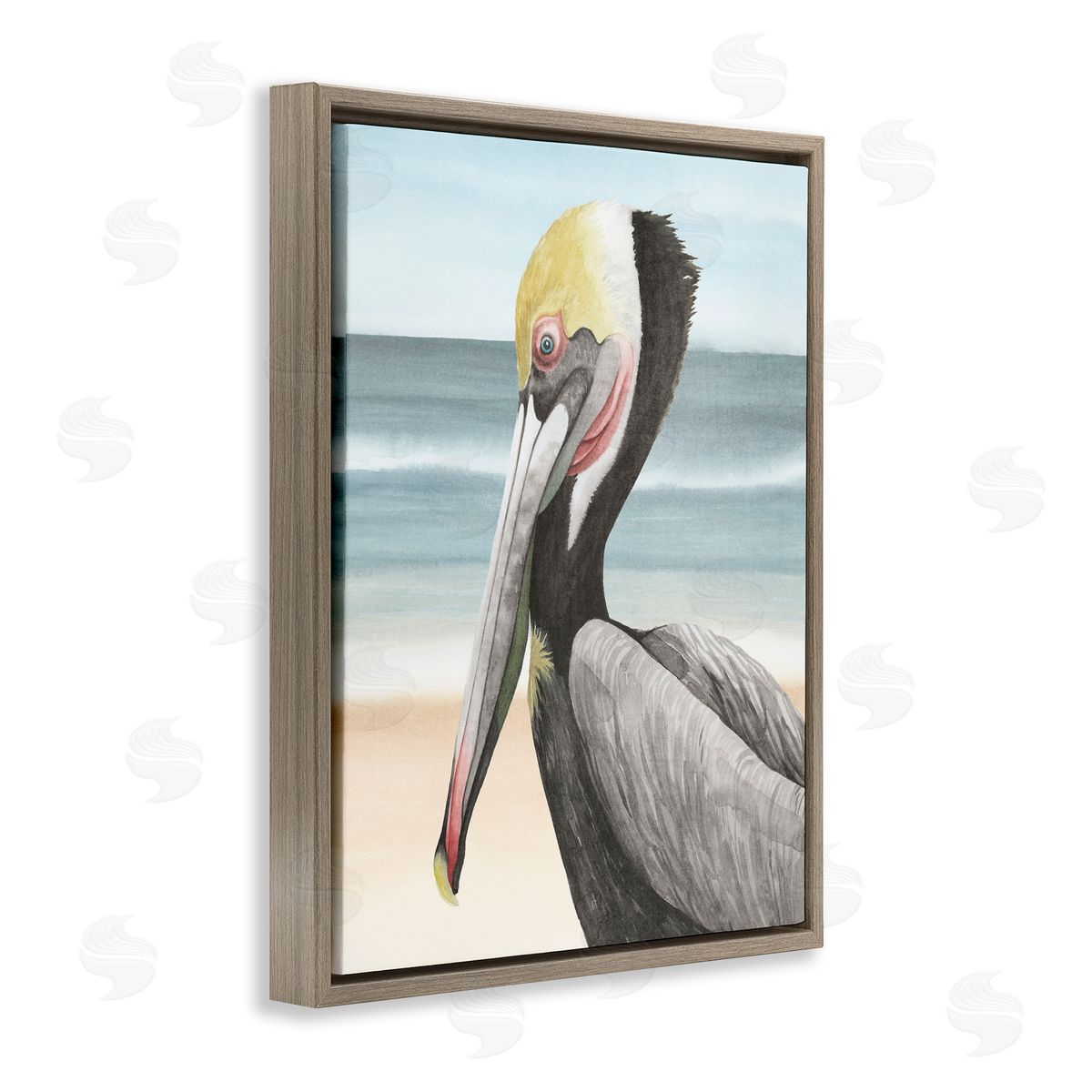 Grace Popp Pelican & Coastal Shore Brown Floater Frame Canvas Artside_
