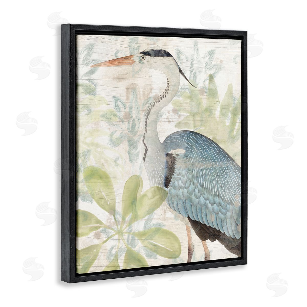 June Erica Vess Heron & Tropical Plants Black Floater Frame Canvas Artside_