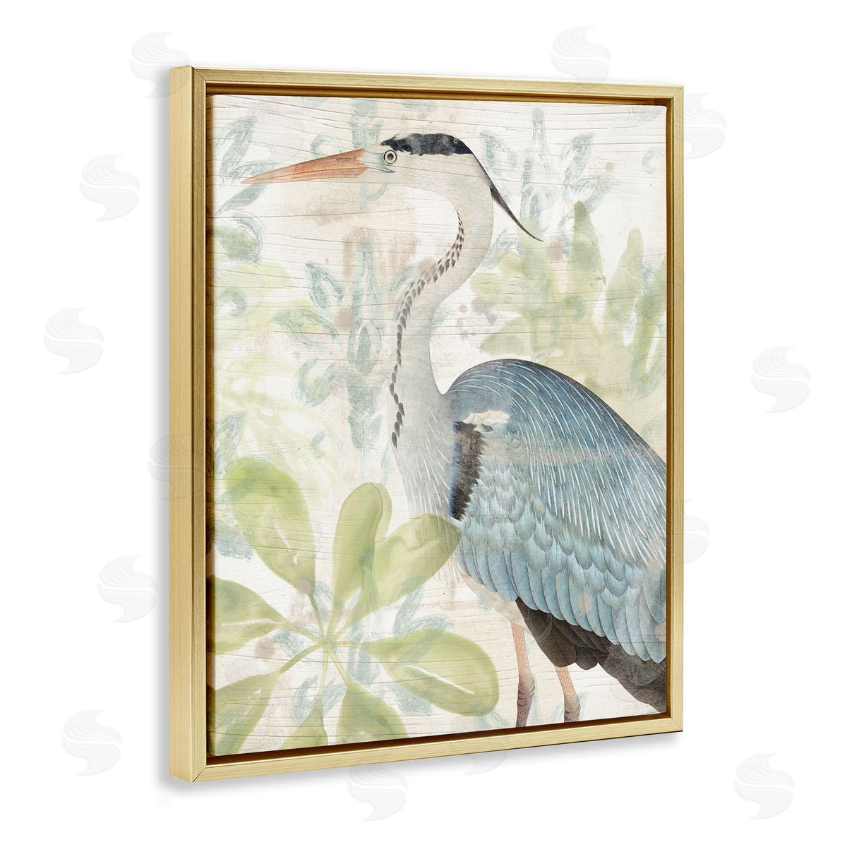June Erica Vess Heron & Tropical Plants Gold Floater Frame Canvas Artside_