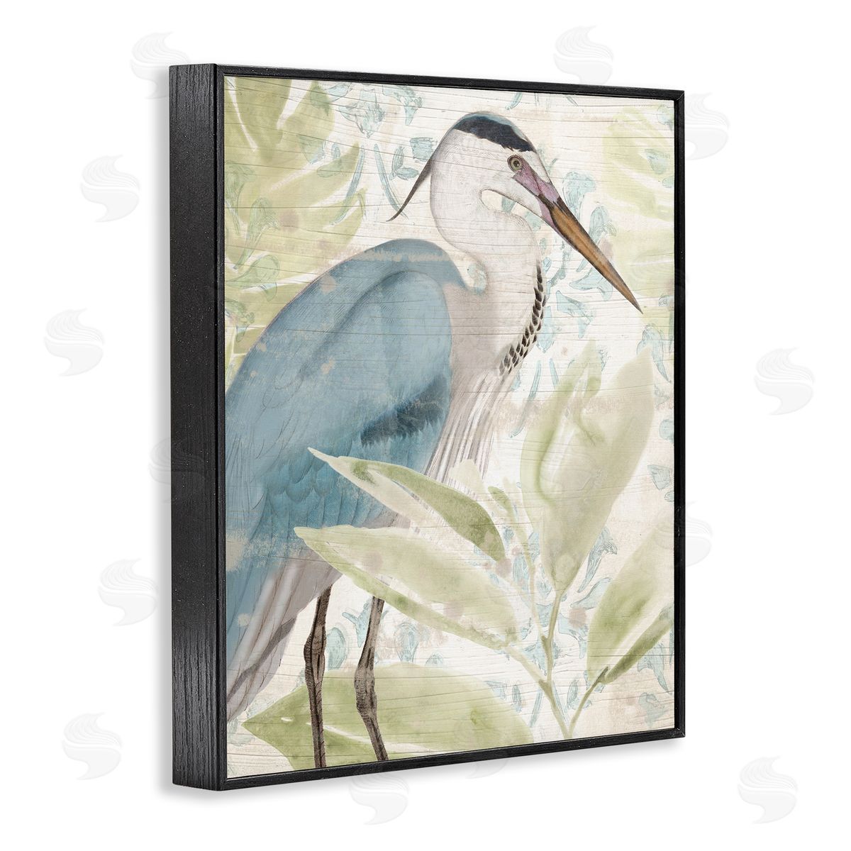 June Erica Vess Heron & Tropical Leaves Black Framed Giclee Wall Artside_
