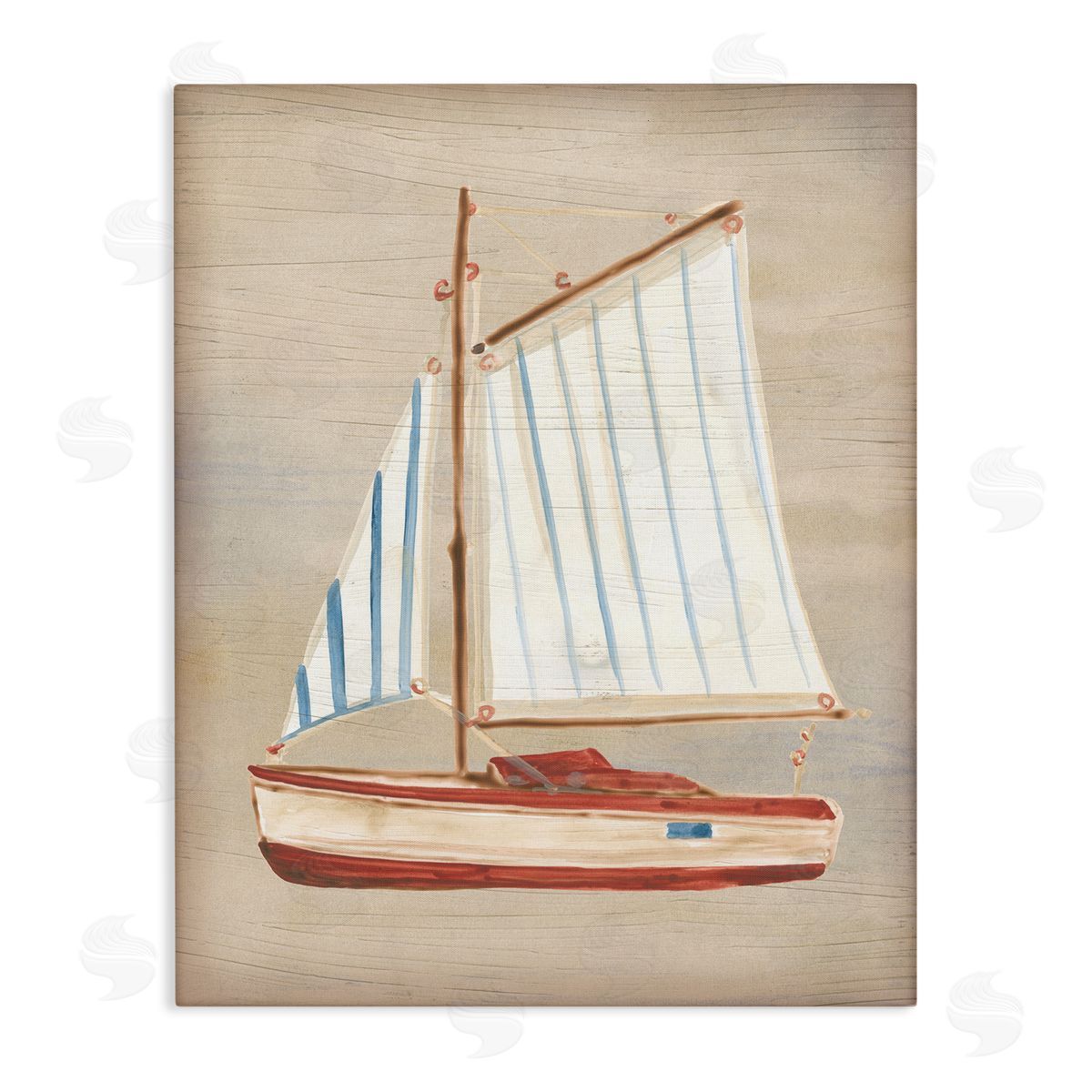 June Erica Vess Rustic Red Sailboat Canvas Wall Art