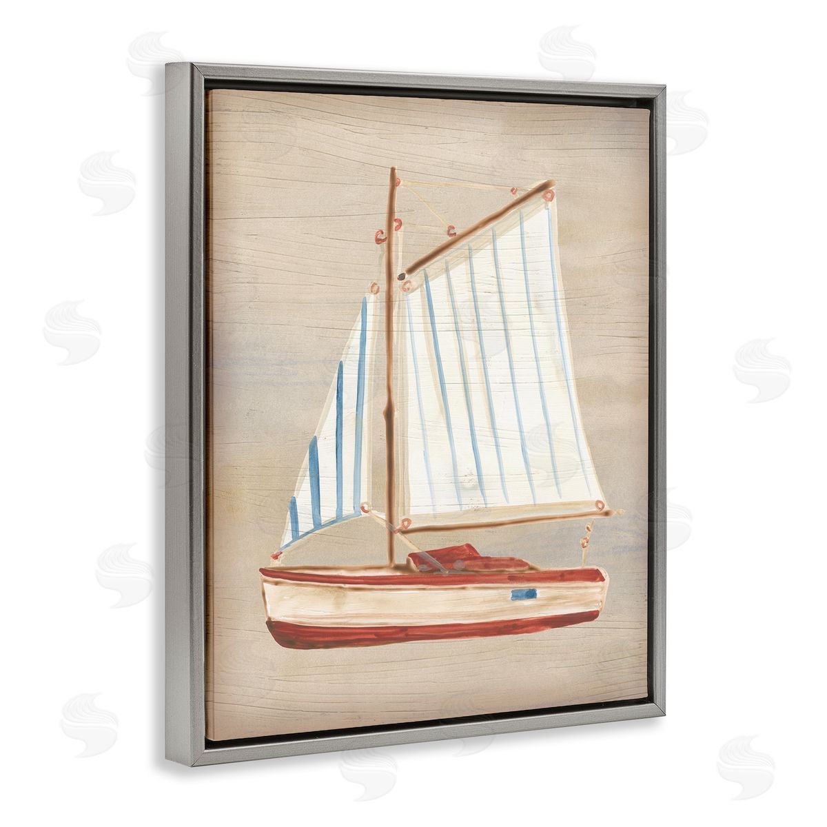 June Erica Vess Rustic Red Sailboat Gray Floater Frame Canvas Artside_