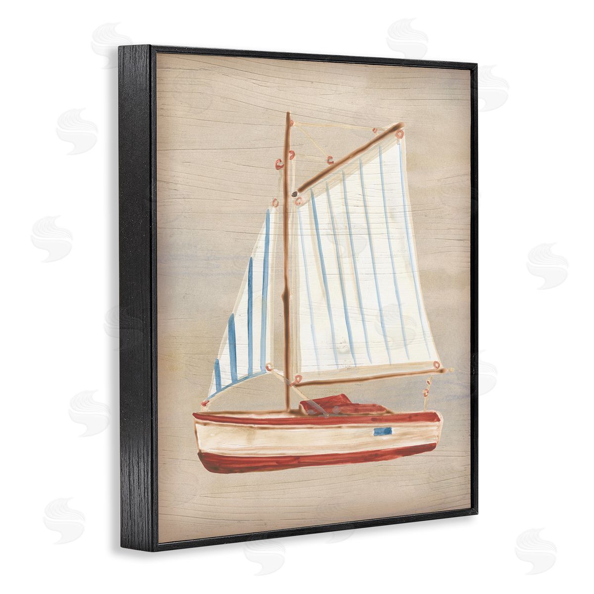 June Erica Vess Rustic Red Sailboat Black Framed Giclee Wall Artside_