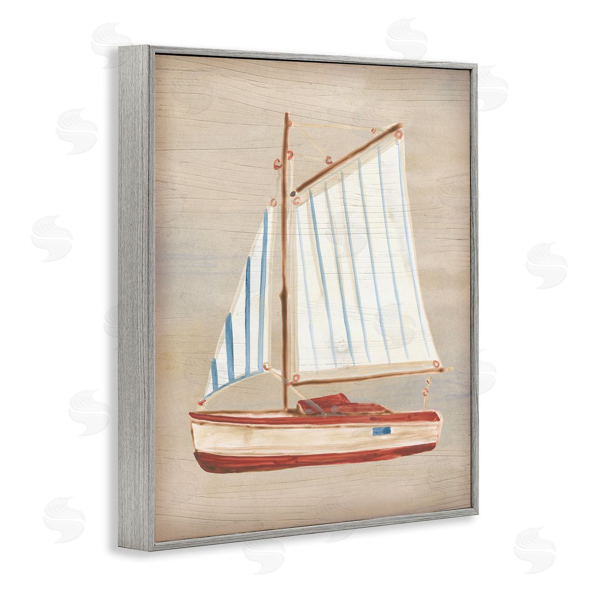 June Erica Vess Rustic Red Sailboat Gray Framed Giclee Wall Artside_