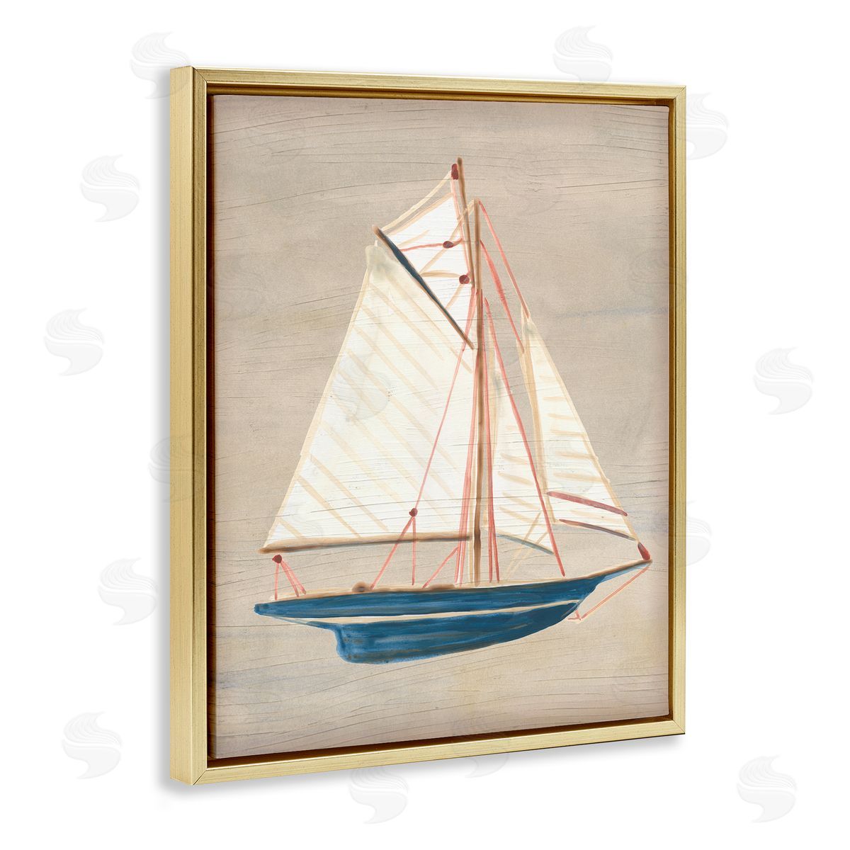 June Erica Vess Rustic Blue Sailboat Gold Floater Frame Canvas Artside_