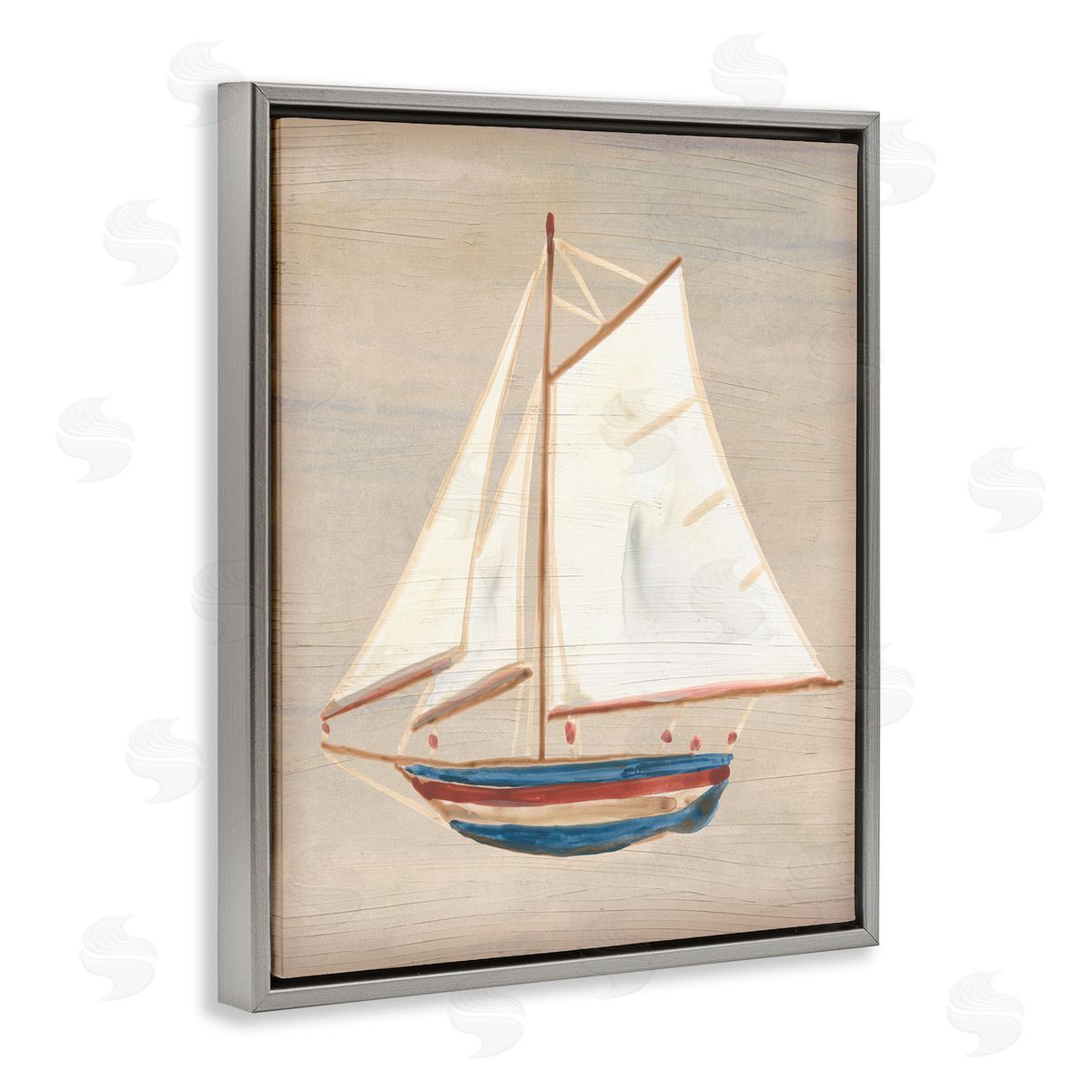 June Erica Vess Blue & Red Sailboat Gray Floater Frame Canvas Artside_
