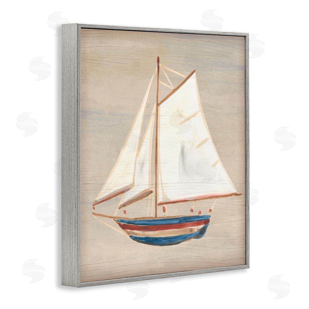 June Erica Vess Blue & Red Sailboat Gray Framed Giclee Wall Artside_