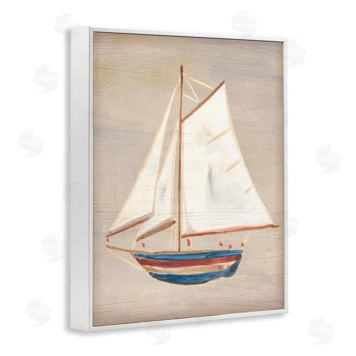 June Erica Vess Blue & Red Sailboat White Framed Giclee Wall Artside_