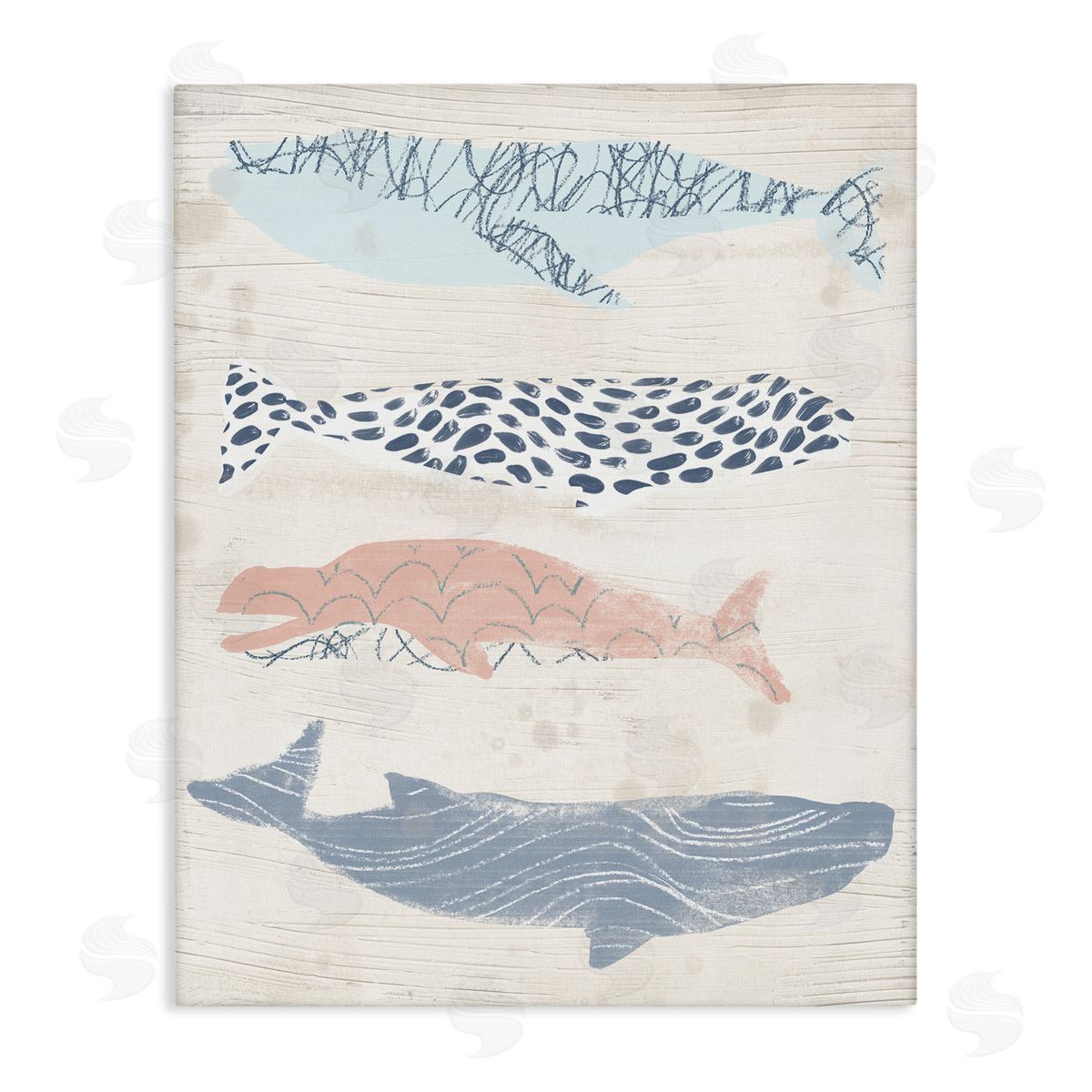 June Erica Vess Rustic Patterned Whales Canvas Wall Art