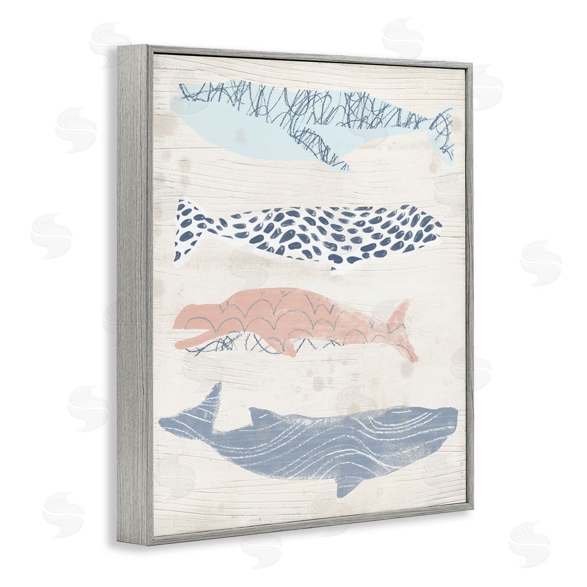 June Erica Vess Rustic Patterned Whales Gray Framed Giclee Wall Artside_