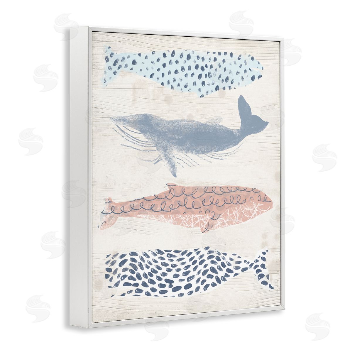 June Erica Vess Maritime Patterned Whales White Framed Giclee Wall Artside_