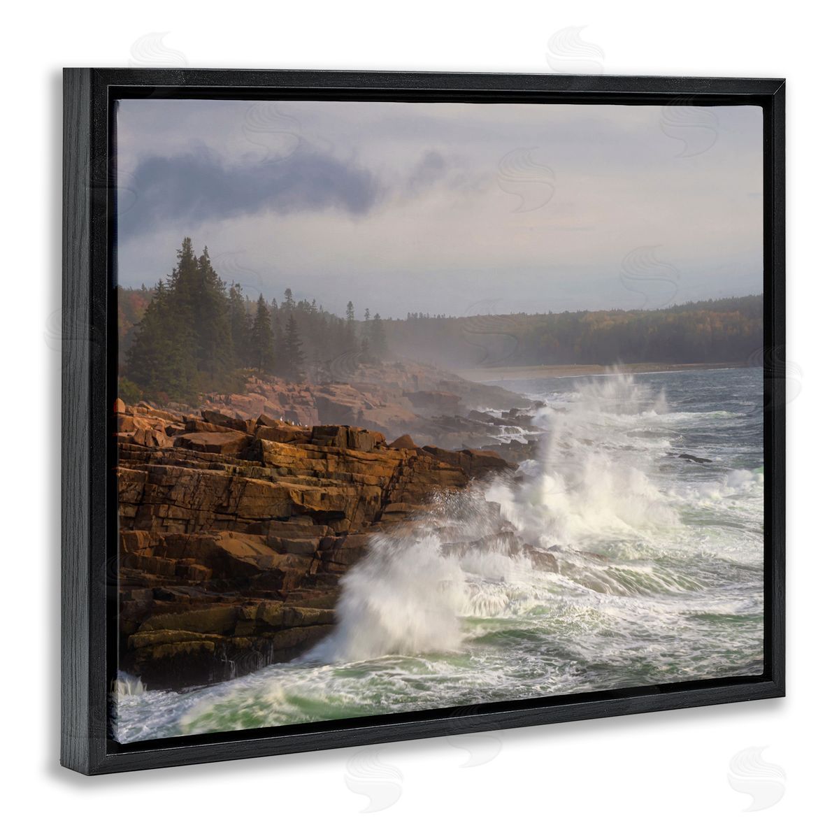 Danny Head Rough Waves on Cliff Black Floater Frame Canvas Artside_