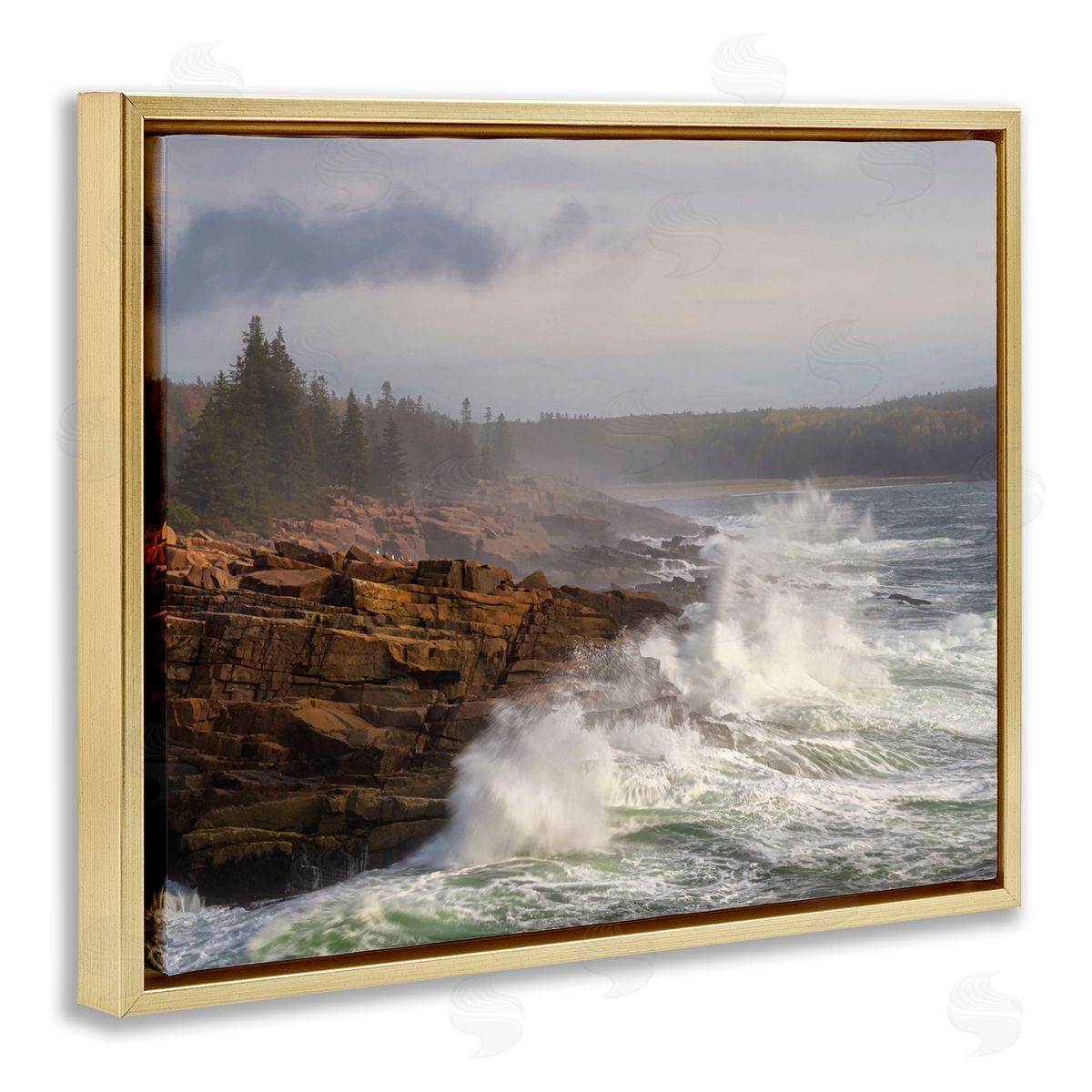 Danny Head Rough Waves on Cliff Gold Floater Frame Canvas Artside_