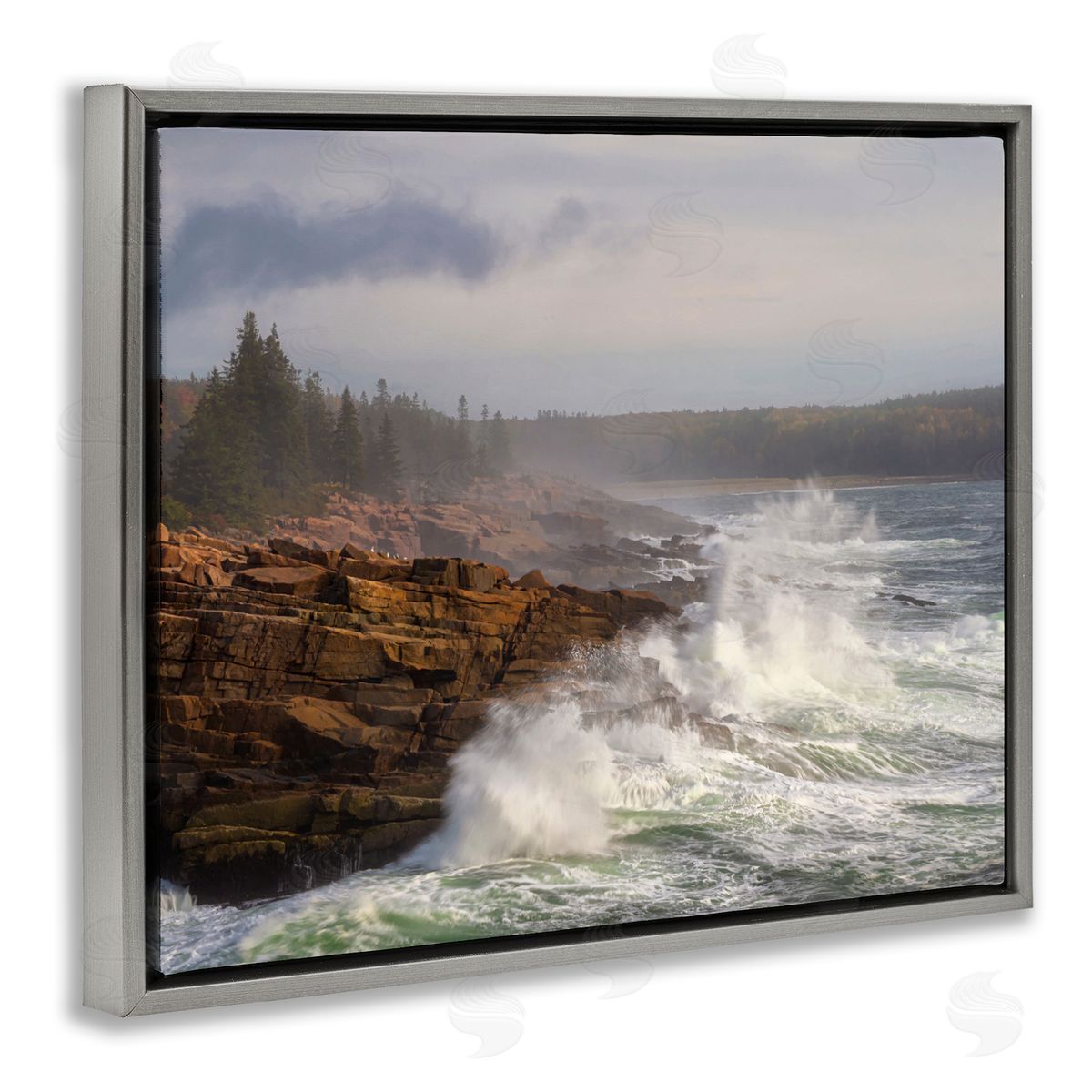 Danny Head Rough Waves on Cliff Gray Floater Frame Canvas Artside_
