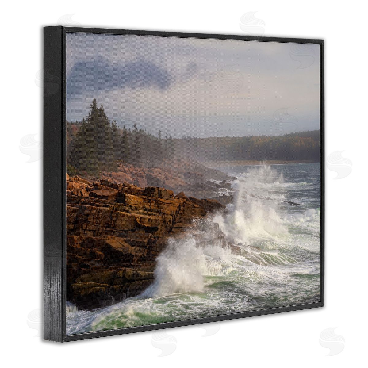 Danny Head Rough Waves on Cliff Black Framed Giclee Wall Artside_
