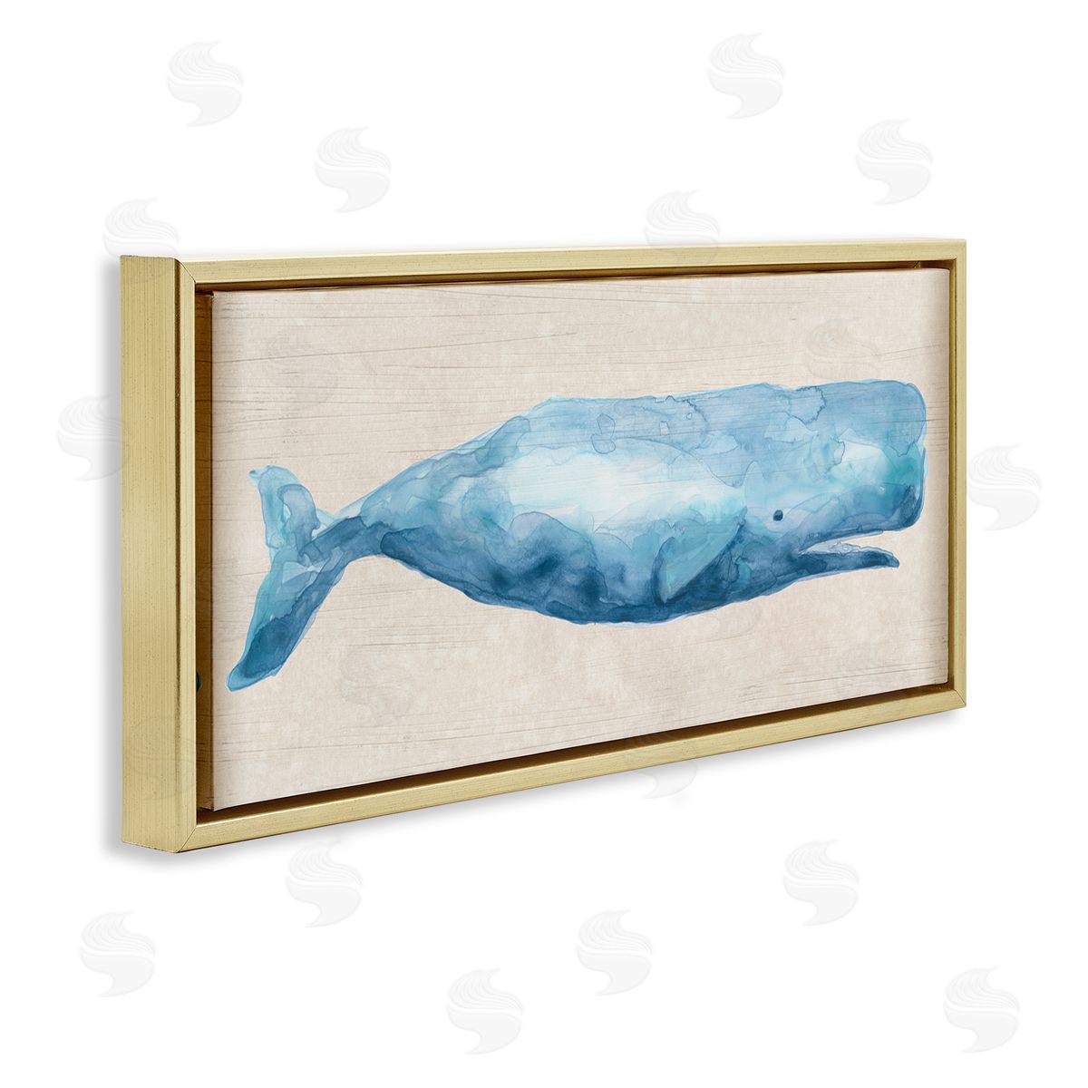June Erica Vess Rustic Blue Whale Gold Floater Frame Canvas Artside_
