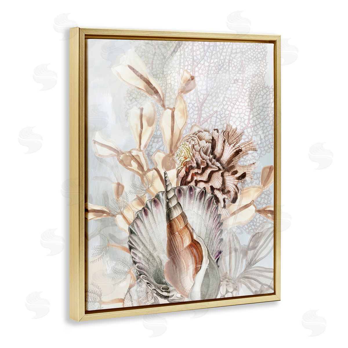 June Erica Vess Various Beige Sea Life Gold Floater Frame Canvas Artside_
