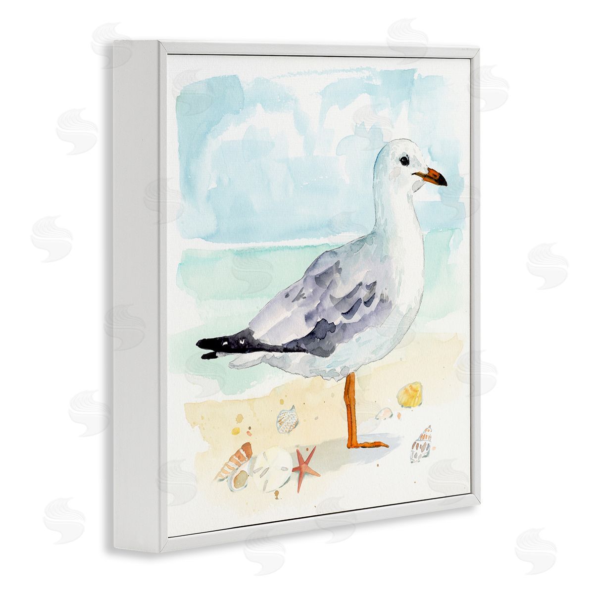 Victoria Barnes Seagull & Seashells on Shore White Framed Giclee Wall Artside_