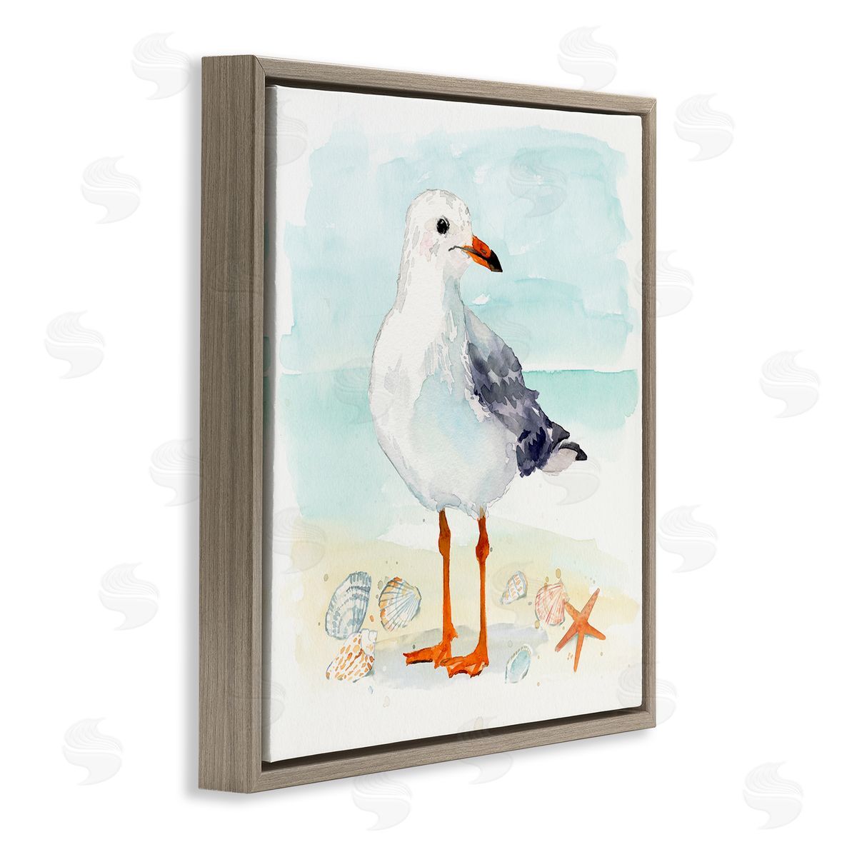 Victoria Barnes Coastal Seagull & Shells Brown Floater Frame Canvas Artside_